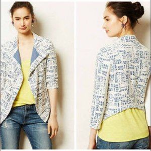 Anthropologie Blue and White Lacy Cropped Blazer - Size Medium